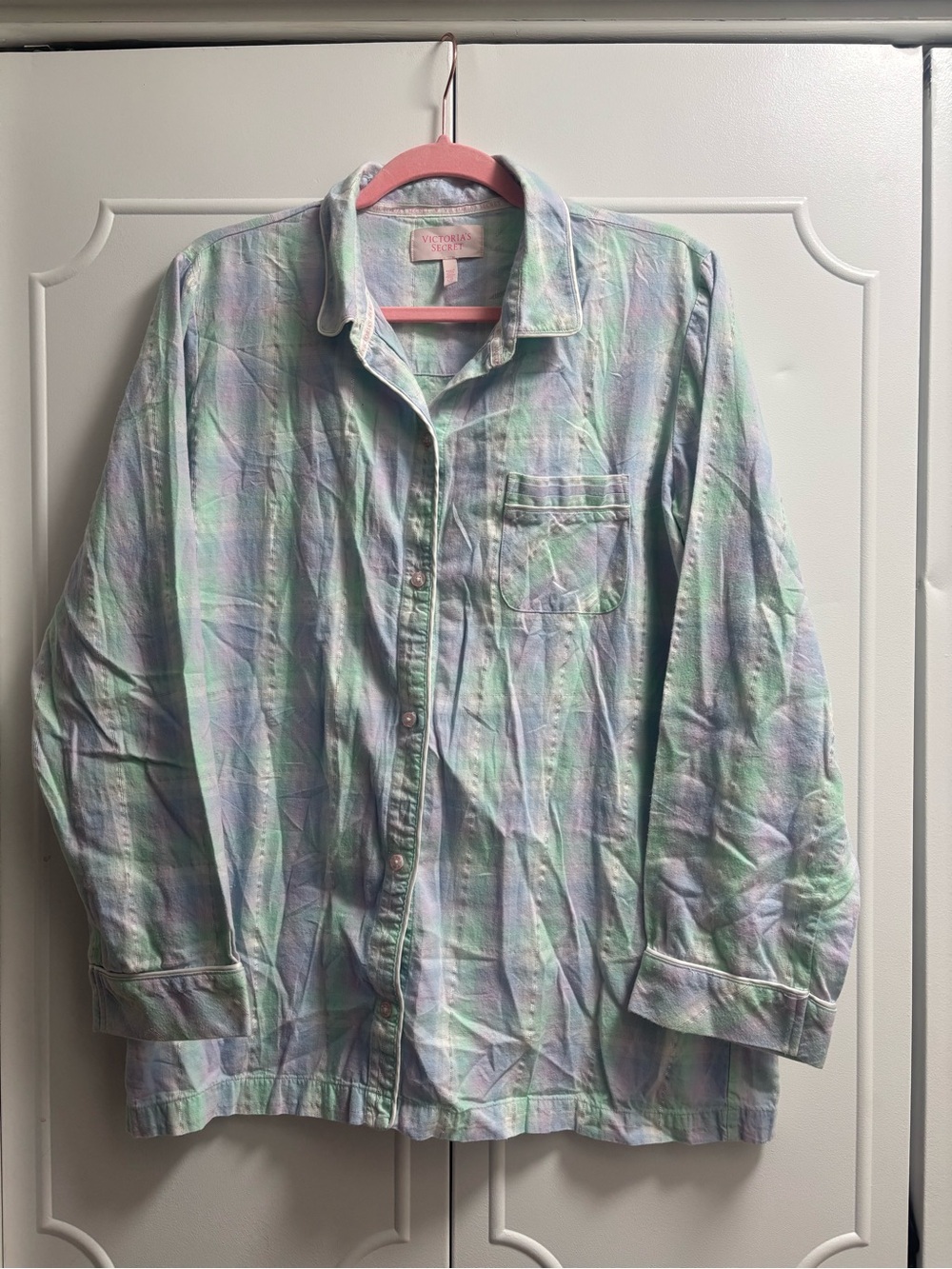 Victoria's Secret Pastel Plaid Button-Down Shirt - Light Blue & Mint